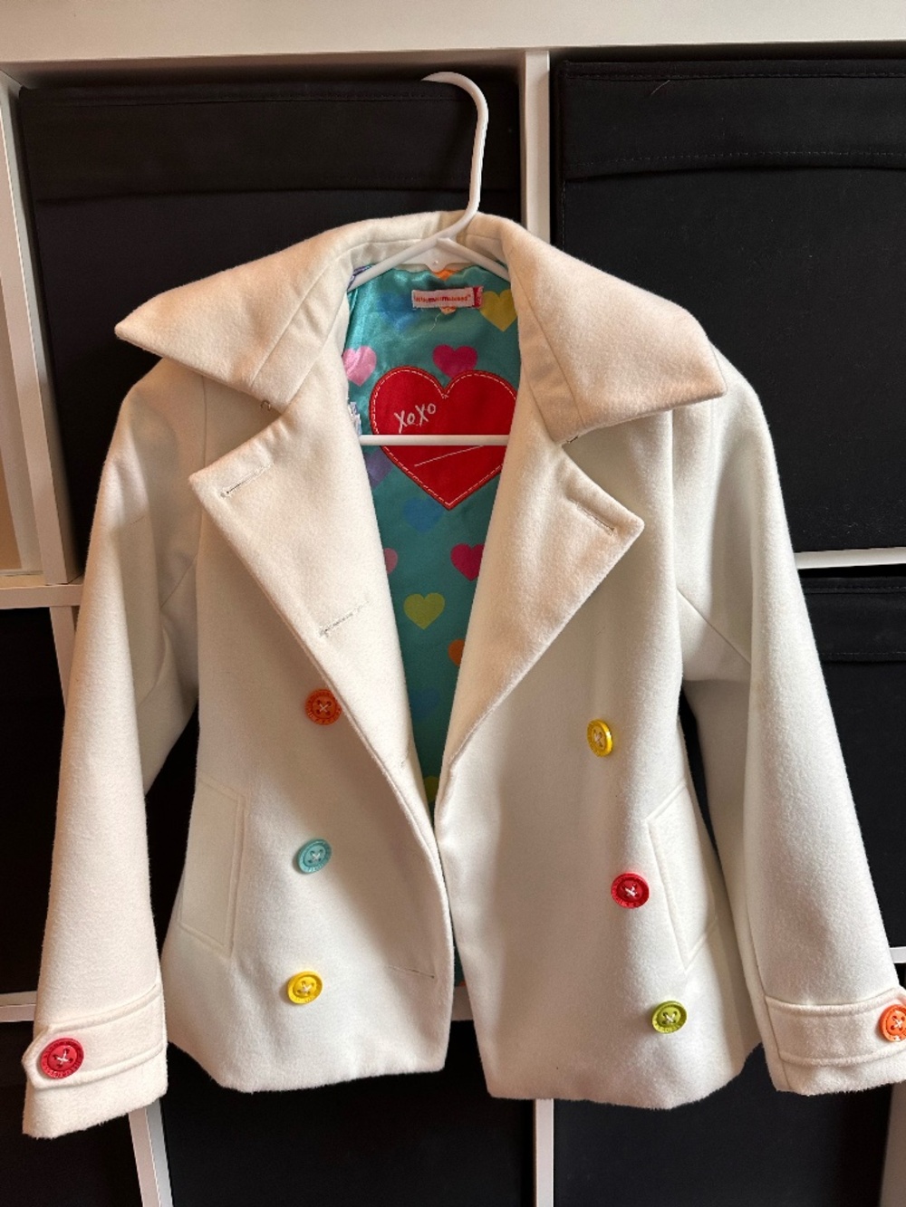 Little Miss Matched Double Breasted Girl's White Pea coat Coat